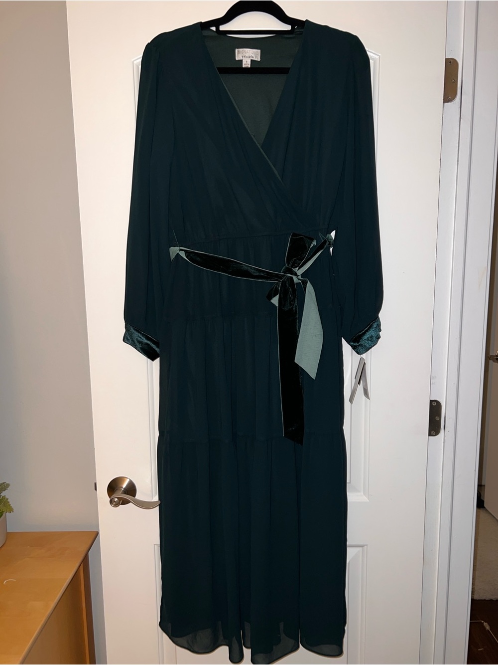 Signature by Robbie Bee Forest Green Dress with Black Trim